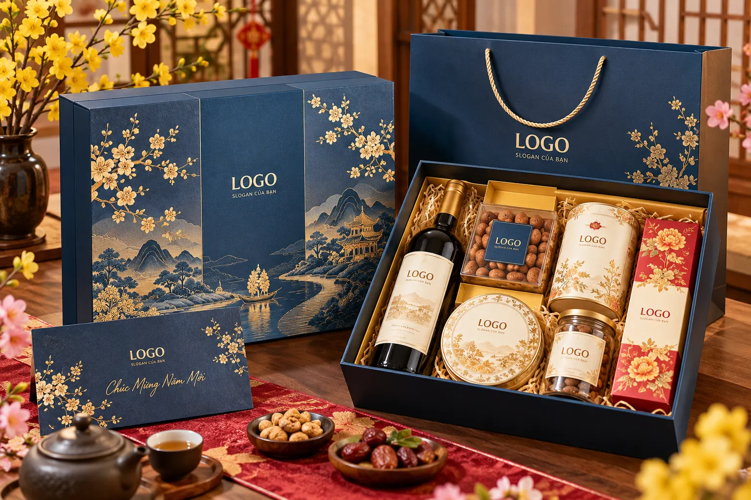 hộp quà tết in logo doanh nghiệp Hộp quà Tết in logo doanh nghiệp